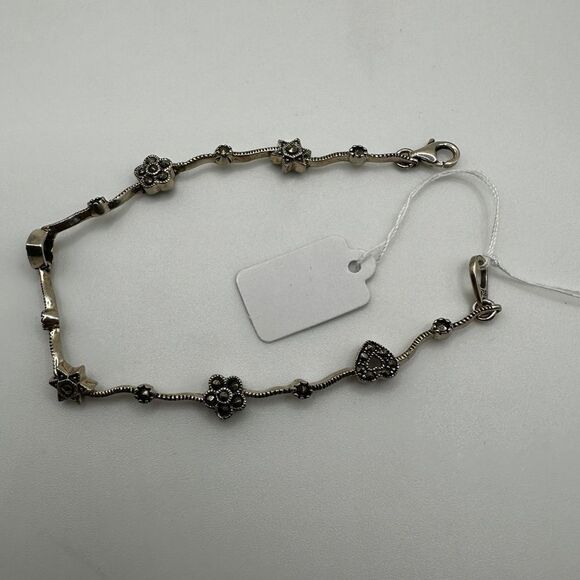 Beautiful marcasite and sterling silver hearts, stars, and flowers bracelet!